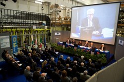 Monday's ceremony was held in the experimental hall of the Consorzio-RFX fusion experiment. (Click to view larger version...)