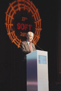 ITER Director-General Osamu Motojima during his keynote lecture presenting the status of the ITER Project. (Click to view larger version...)
