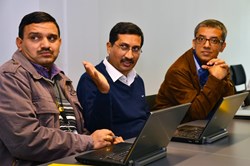 Shishir Deshpande (centre) head of ITER India, with colleagues Anil Bhardwaj (left) and Indranil Bandyopadhyay. (Click to view larger version...)