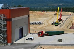 ... and delivered six hours later to the door of the PF Winding Facility on the ITER site. (Click to view larger version...)