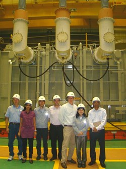 Participants included (from left): Paul Russman, consultant to PPPL; Supriya Nair, ITER Technical Responsible Officer; Jin Ho Kang, manager, HHI; Joel Hourtoule, ITER Electric Power Distribution Section head; Charles Neumeyer, PPPL, US ITER Technical Responsible Officer; So Young Lee, manager, HHI; and Ajoy Das, URS Corporation. Not pictured: Jong-Seok Oh, ITER Korea power supply technology team leader. (Click to view larger version...)