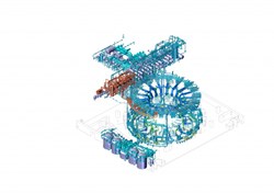 The Tokamak Cooling Water System includes major components such as pressurizers, heat exchangers, pumps, tanks and drying equipment, plus 33 kilometres of piping. (Click to view larger version...)