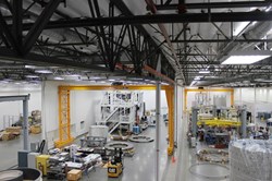 The General Atomics work floor in Poway, California, during the installation of the central solenoid workstations in 2015. (Click to view larger version...)