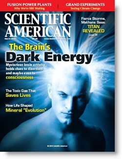 The March 2010 issue of ''Scientific American'' in which Michael Moyer's article was published. (Click to view larger version...)