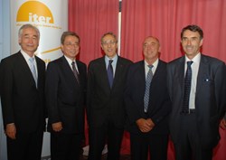 CEA Administrator-General Bernard Bigot (centre) and four of the ''exceptionally competent individuals'' who make CEA and ITER's history. (Click to view larger version...)