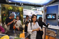 Many a visitor stood captivated by the 3D animations, video clips and panels featured on the ITER stand. (Click to view larger version...)