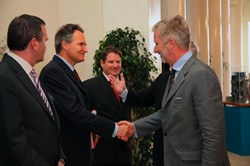 His Royal Highness Prince Philippe of Belgium (right) greeting Mr. R.J. Smits, Director-General of the DG Research of the European Commission at the academic event. Photo: Courtesy of the European Commission. (Click to view larger version...)