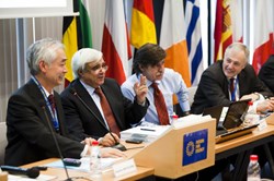 Director-General Motojima (left) during last week's F4E Board of Governors Meeting at the European Domestic Agency's Headquarters in Barcelona, Spain (here with Carlos Varandas, Octavi Quintana Trias and Raffaele Liberali). (Click to view larger version...)