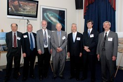 From left to right: Stewart Prager; Ned Sauthoff; Ed Synakowski; Bill Brinkman; Osamu Motojima, Thom Mason and Terry Michalske (Click to view larger version...)