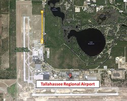 The site of the US jacketing facility (marked in yellow) on the premises of Tallahassee Regional Airport. The Cable Payoff Building and the Compaction and Spooling Building are at opposite ends. (Click to view larger version...)