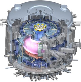 Hydrogen, helium with up to 5% hydrogen, then deuterium, and eventually the ''actual fusion fuels,'' deuterium and tritium in equal proportion. On its way to full deuterium-tritium operation, ITER will experiment with a succession of plasma fuels. (Click to view larger version...)