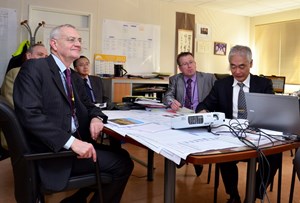 President Bianco (left) looks at ITER from both a global and local perspective. He is seen here in Director-General Motojima's office with Deputy Director-General Carlos Alejaldre, Head of ODG Takayuki Shirao and Head of Communication Michel Claessens. (Click to view larger version...)
