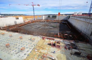 The concrete basemat for the Diagnostics Building, located to the south of the machine, was completed in February. (Click to view larger version...)