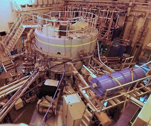 The Alcator C-Mod reactor, in operation since 1993, has the highest magnetic field and the highest plasma pressure of any fusion reactor in the world, and is the largest fusion reactor operated by any university. (Click to view larger version...)