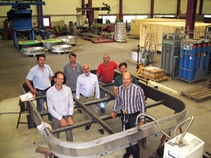 At the Swiss firm Kompaflex, where the water pressure test on the full-size rectangular bellows prototype was successfully carried out: Guillaume Vitupier and Igor Sekachev from ITER (front row) and the Kompaflex team: Werner Löhrer, CEO (centre); Remo Hribernigg, project leader; Bairush Ajeti, expediting; Antonio Coelho Soares, certified welder; and Markus Kaltenhauser, head of engineering. (Click to view larger version...)