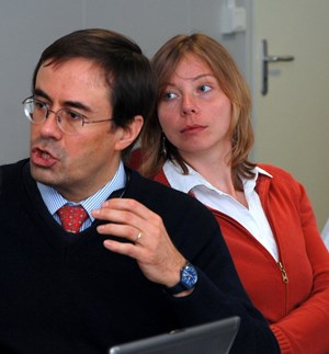 Martin Dentan and Krystyna Marcinkiewicz during the CCB2 meeting last week. (Click to view larger version...)