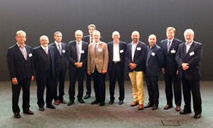 The one-day conference offered an impressive line-up of leading project managers (left to right): Harvey Maylor, Stephen Carver, Oleg Tumasov, ITER Director-General Bernard Bigot, Steven Cowley, Roberto Saban, Harley Lovegrove, Simon Addyman, Bruno Kahne, conference organizer Joe Onstott, and chairman Steve Wake. (Click to view larger version...)