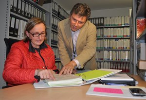 ''The Knowledge Preservation Plan will become a permanent fixture of ITER life,'' says Document Control Section Leader Daniele Parravicini, here with his assistant Sybille Villareal. (Click to view larger version...)