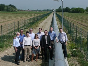 ITER representatives, together with ENEA and EU-DA staff, visiting the recently completed 800-metre-long jacketing line at Criotec. (Click to view larger version...)