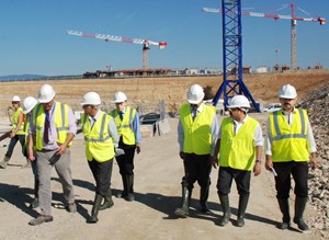 Tim Watson, Head of the ITER Directorate for Buildings and Site Infrastructure and Takayuki Shirao, Head of ODG, led the assessors' visit to the ITER work site. (Click to view larger version...)