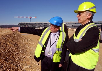 Impressed by the ITER worksite, Director-General of the French police force Claude Baland, right (here with ITER Head of Communication Michel Claessens), confided that he would gladly apply for an internship at ITER if he had more time. (Click to view larger version...)