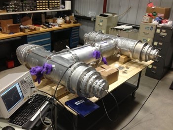 Future tests will assess the performance of hybrid power splitters, such as the above prototype, which are used to protect RF transmitters from reflected power. Photo: US ITER (Click to view larger version...)