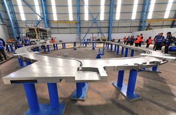 The party of journalists also toured the CNIM manufacturing near Toulon (La-Seyne-sur-Mer) where series production has started on the huge radial plates for the toroidal field coils. (Click to view larger version...)