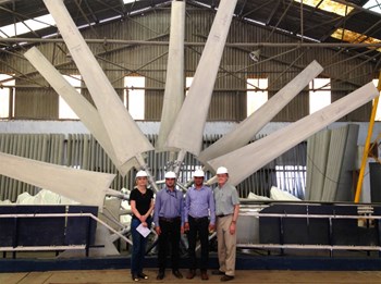 ITER Organization staff Liliana Teodoros and Steve Ployhar along with ITER-India engineers Lalit Sharma and Jinendra Dangi at Paharpur Cooling Towers manufacturing facility near Kolkata in India. (Click to view larger version...)