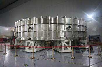 The 350-ton, 10-metre coil will be leak tested in this vacuum chamber. (Click to view larger version...)