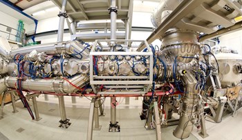 The main facility in DIFFER's Plasma Surface Interactions laboratory is Magnum-PSI, a linear plasma generator equipped with a superconducting magnet to allow for continuous exposure. Photo: Bram Lamers / DIFFER (Click to view larger version...)