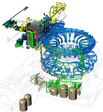 The tokamak cooling water system will manage the heat generated during operation of the Tokamak. The system includes 36 km of piping. Illustration: US ITER (Click to view larger version...)