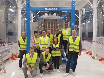 Representatives of the European Domestic Agency, Thales and RFX Consorzio pose in front of the SPIDER beam source, which was delivered late October. The testbed is scheduled to begin operating in April 2018. ©Thales (Click to view larger version...)