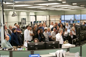 Eyewitnesses in the JET control room following the first plasma in eighteen months. (Click to view larger version...)