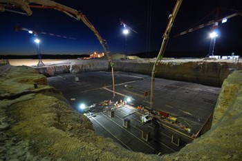 At 5:00 a.m. on Tuesday, 9 August, operations began on the Seismic Pit basemat. (Click to view larger version...)