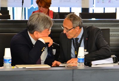 ''We will be catalysts for progress,'' said ITER Director-General Bernard Bigot (right), seen here in conversation with Deputy Director-General and Chief Operating Officer Gyung-Su Lee. (Click to view larger version...)