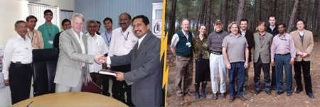 Left: ITER's Norbert Holtkamp and ITER-India's Shishir Deshpande sign the Cooling Water System Procurement Arrangement. Right: Members of the ITER Cooling Water Systems Section. (Click to view larger version...)