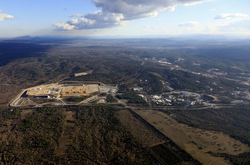 Lost in the wild: the 42-hectare ITER platform from an altitude of 500 metres. To the right: CEA-Cadarache; to the left, Mount Petit and Mount Gros Bessillon (~ alt. 800 m). © MatthieuCOLIN.com / ITER Organization (Click to view larger version...)