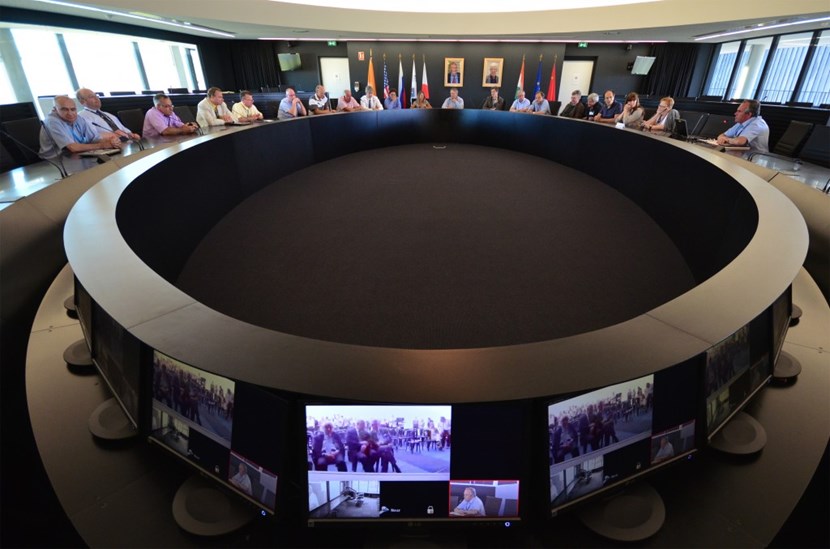 Some 25 former members of JET's staff gathered in the ITER Council Room, connected to Culham by video link. (Click to view larger version...)