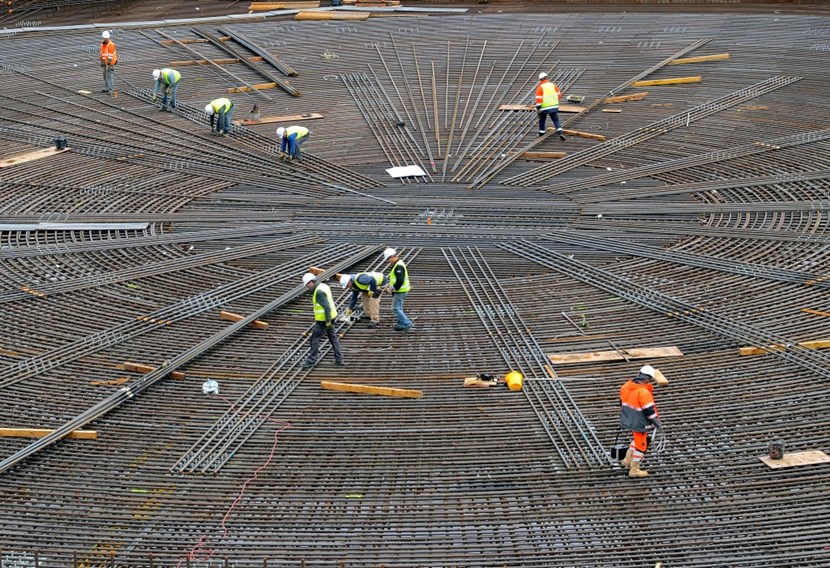Eight months after being interrupted, rebar operations resumed on this all-important area of the Tokamak Complex concrete slab. (Click to view larger version...)