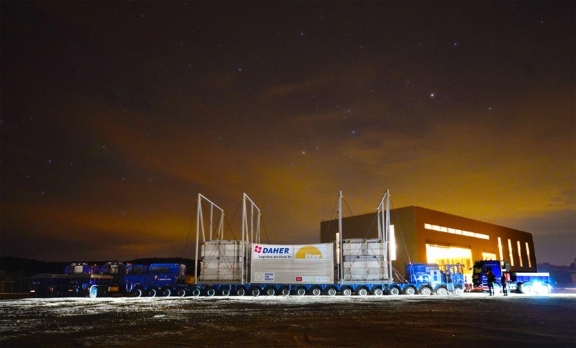 As billions of fusion furnaces glittered in the pre-dawn light, the ITER convoy came to a halt near the Poloidal Field Coils Building ... nearly two hours ahead of schedule. (Click to view larger version...)