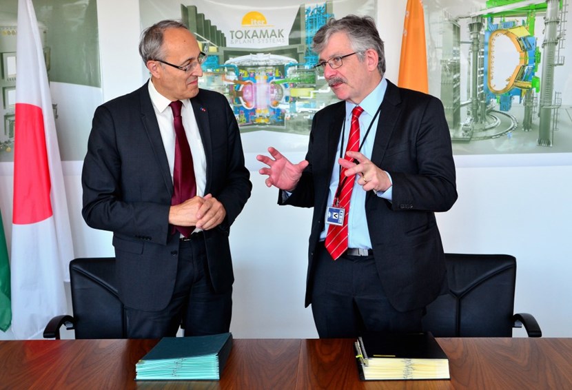 The Cooperation Agreement signed on 30 September marks a ''new model'' for engaging in ITER. Pictured: ITER Director-General Bernard Bigot (left) and ANSTO Chief Executive Officer Adi Paterson. (Click to view larger version...)