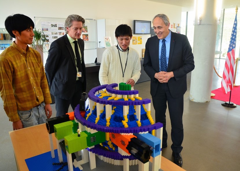 On the fourth day, on time and on budget, the young Japanese students from Kyoto University presented their work to ITER Director-General Bernard Bigot (right) and Director of Communication Laban Coblentz. (Click to view larger version...)