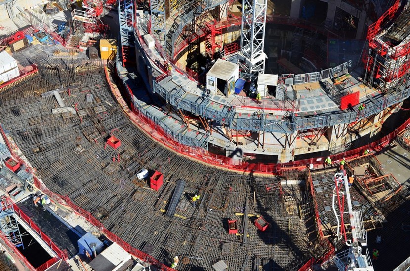 Workers are preparing to pour the last segments of the Tokamak Building L1 slab ... laying rebar, positioning anchor plates, setting up scaffolding. Visitors to ITER's Open Doors Day in May will be able to walk out over the finished concrete (L1 is the equivalent of ground level). (Click to view larger version...)