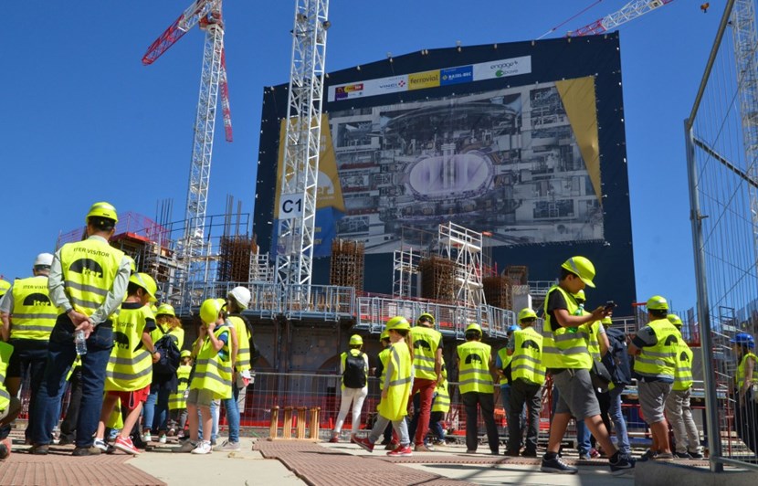 Exceptionally, ITER visitors were able to walk out across the L1 level slab (the ground floor) of the Tokamak Building. Only one plot remains to be poured; work is already underway on the L1-level walls. (Click to view larger version...)