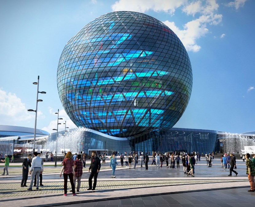 The central ''Sphere'' at EXPO-2017, on a 174-hectare site in Astana where over 2 million visitors are expected in the next three months. The 2017 World's Fair opened in Kazakhstan on 10 June to the theme of ''Future Energy.'' (Click to view larger version...)