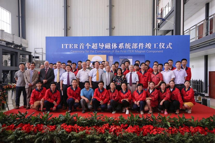 An industrial milestone to be celebrated: late July, representatives of the ITER Organization, the Chinese Domestic Agency, the European Domestic Agency, ASIPP and suppliers gathered the mark the shipment of the first completed magnet component to ITER. (Click to view larger version...)
