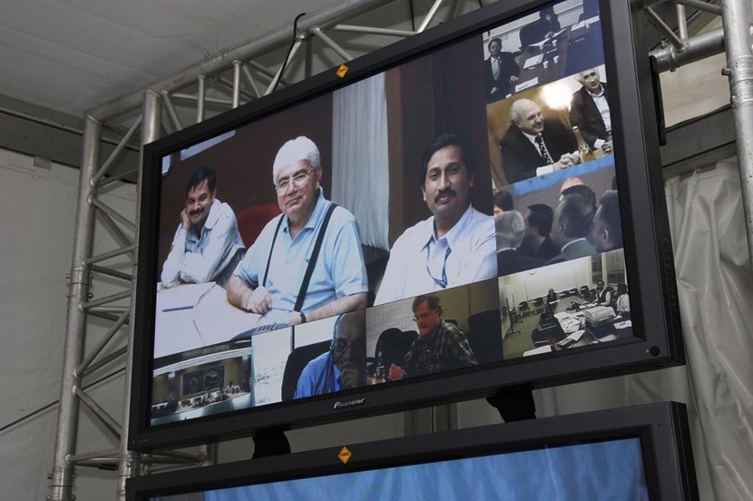 The representatives of the ITER Members participated in the celebration through video link. Clockwise: India, Korea, Russia, the ITER Organization in Saint-Paul-lez-Durance, Japan, the USA, Europe and China. (Click to view larger version...)