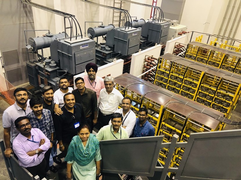 The beam source vacuum vessel has been delivered, the transmission line installed, and one of three specialized power sources—the acceleration grid power supply (pictured)—is currently undergoing site acceptance tests. The Indian Test Facility in Ahmedabad is a voluntary contribution by India to the diagnostic neutral beam R&D program. (Click to view larger version...)