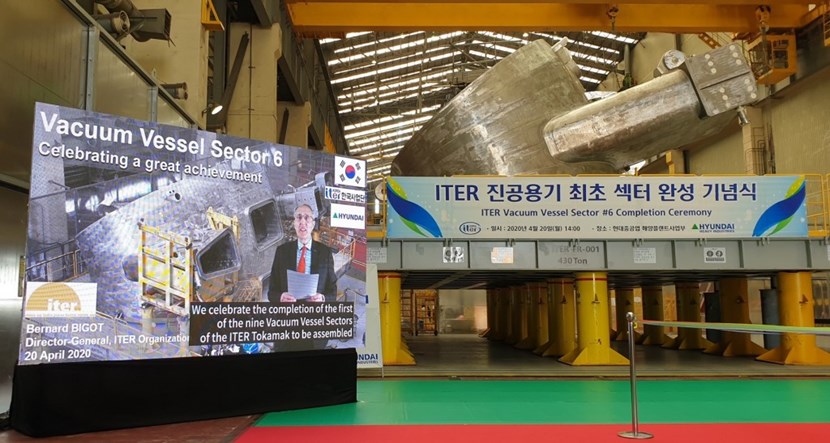 Due to worldwide travel restrictions, ITER Director-General Bernard Bigot participated in the ceremony 20 April by video conference. (Click to view larger version...)