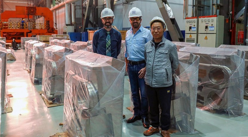 After four years of virtual exchanges, the December 2023 shield block progress meeting at Dongfang Heavy Machinery was held in-person. From left to right at the factory in China are Ryan Hunt, Leader of the ITER Blanket Project; Frédéric Escourbiac, Deputy Head of ITER's Nuclear Technology Program; and Fu Zhang, ITER Technical Responsible Officer for blanket shield block procurement. (Click to view larger version...)
